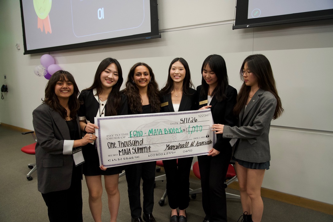 Echo biotechnology project team receiving one thousand dollars in funding