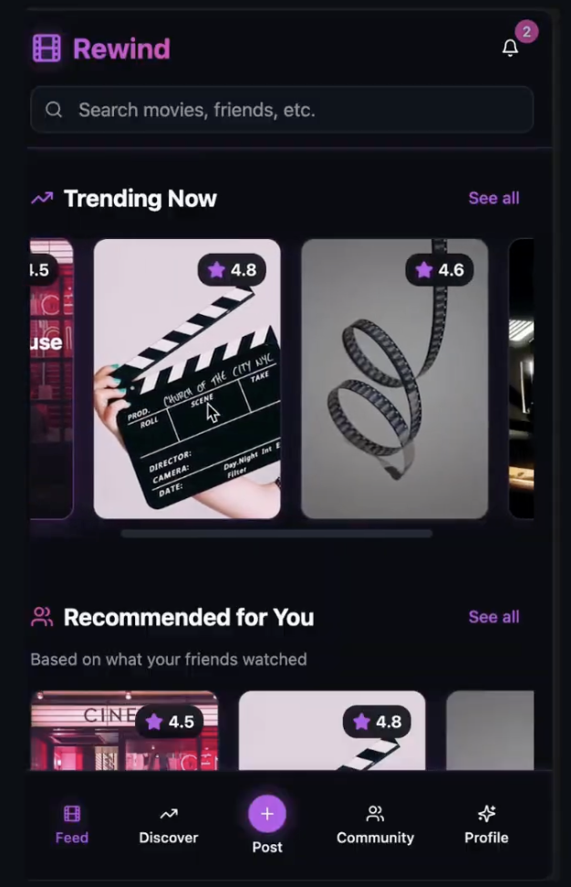 Rewind movie discovery application interface